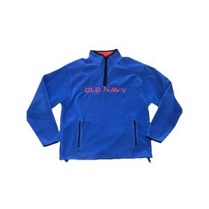 Old Navy Blue & Orange 1/4 Zip Fleece Pullover Mens Sz XL Drawstring Hem VTG 90